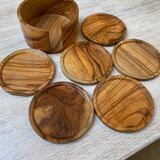 6 coasters in olive wood and their storage box