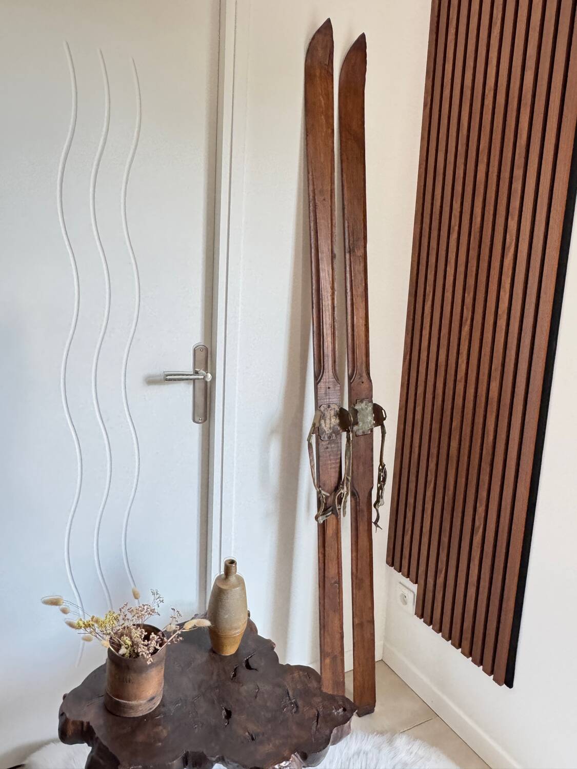 Old vintage wooden ski