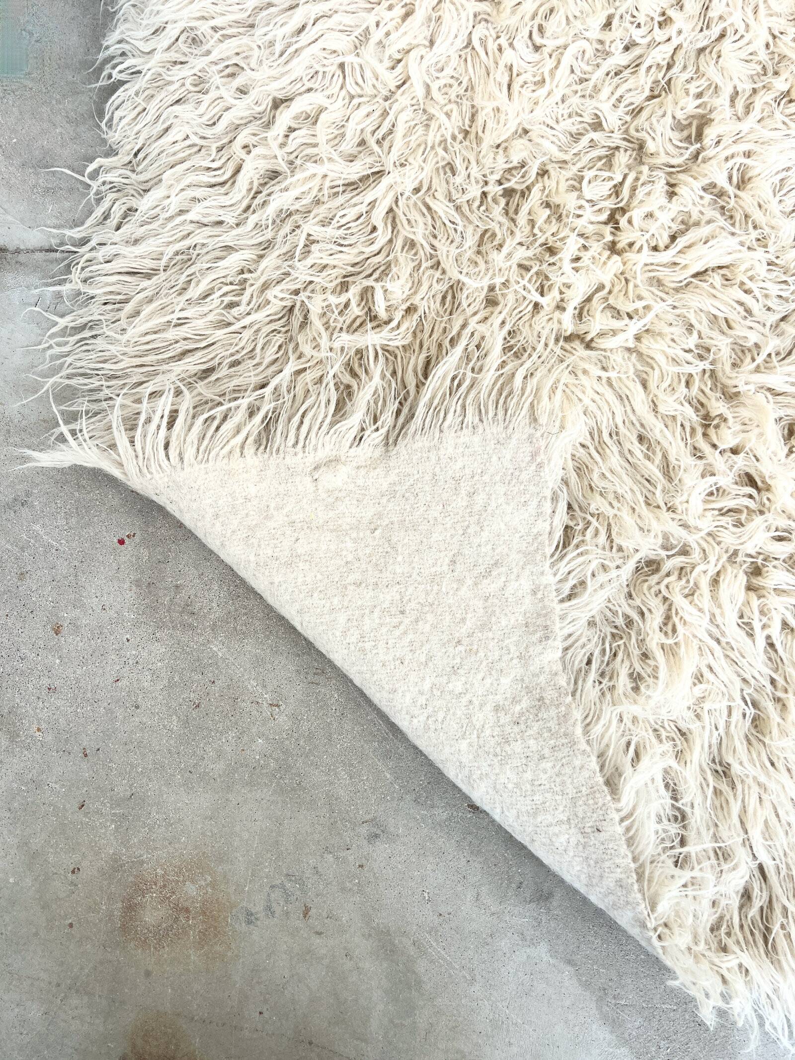 Vintage Flokati rug pure virgin wool 260 × 220 cm 1970s