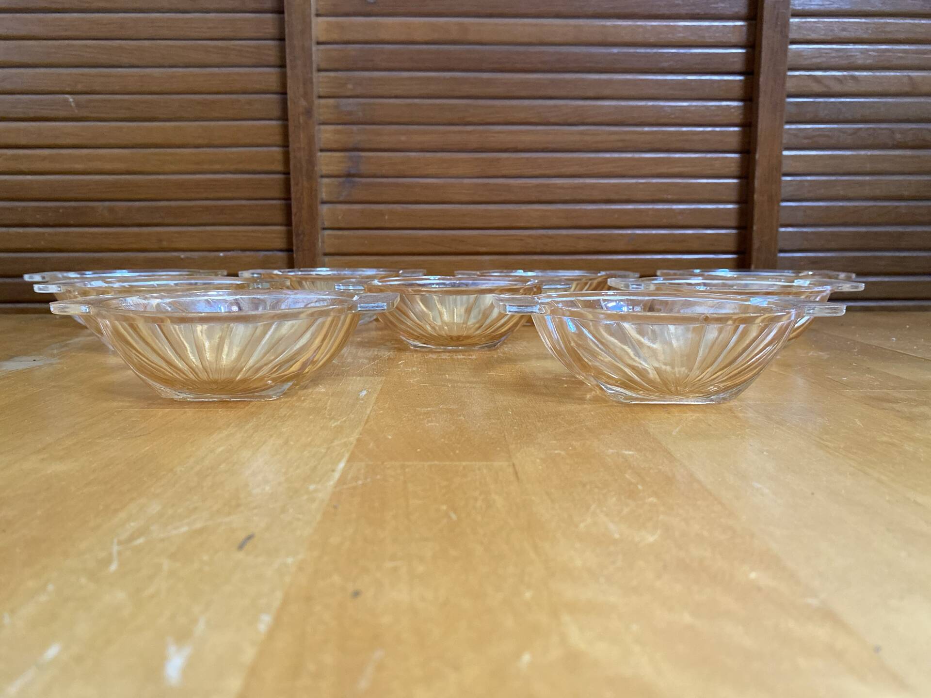 Series 9 Antique Bowls Moulded Glass Amber Iridescent Vintage #E077
