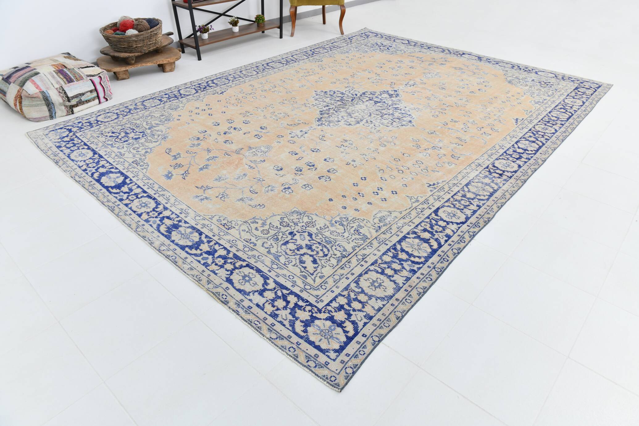 10x13 Blue & Light Orange Classic Antique Vintage Rug, 291x406Cm