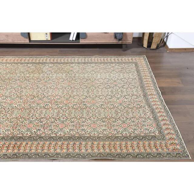1970s Turkish Oushak Handmade Wool Cotton Orange Area Rug 199x291