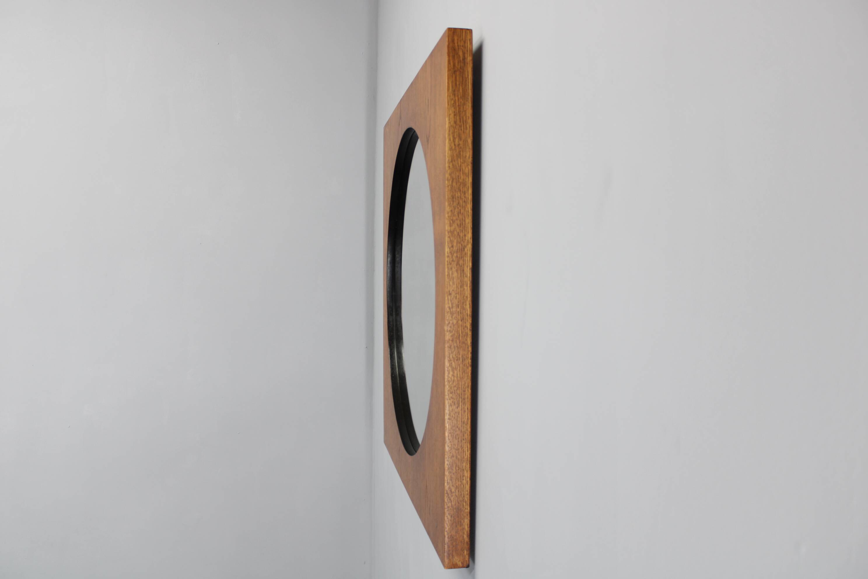 1970s Pair of Oak Large Square Mirrors, Czechoslovakia