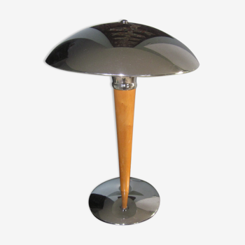 lampe de bureau en metal chromè et bois