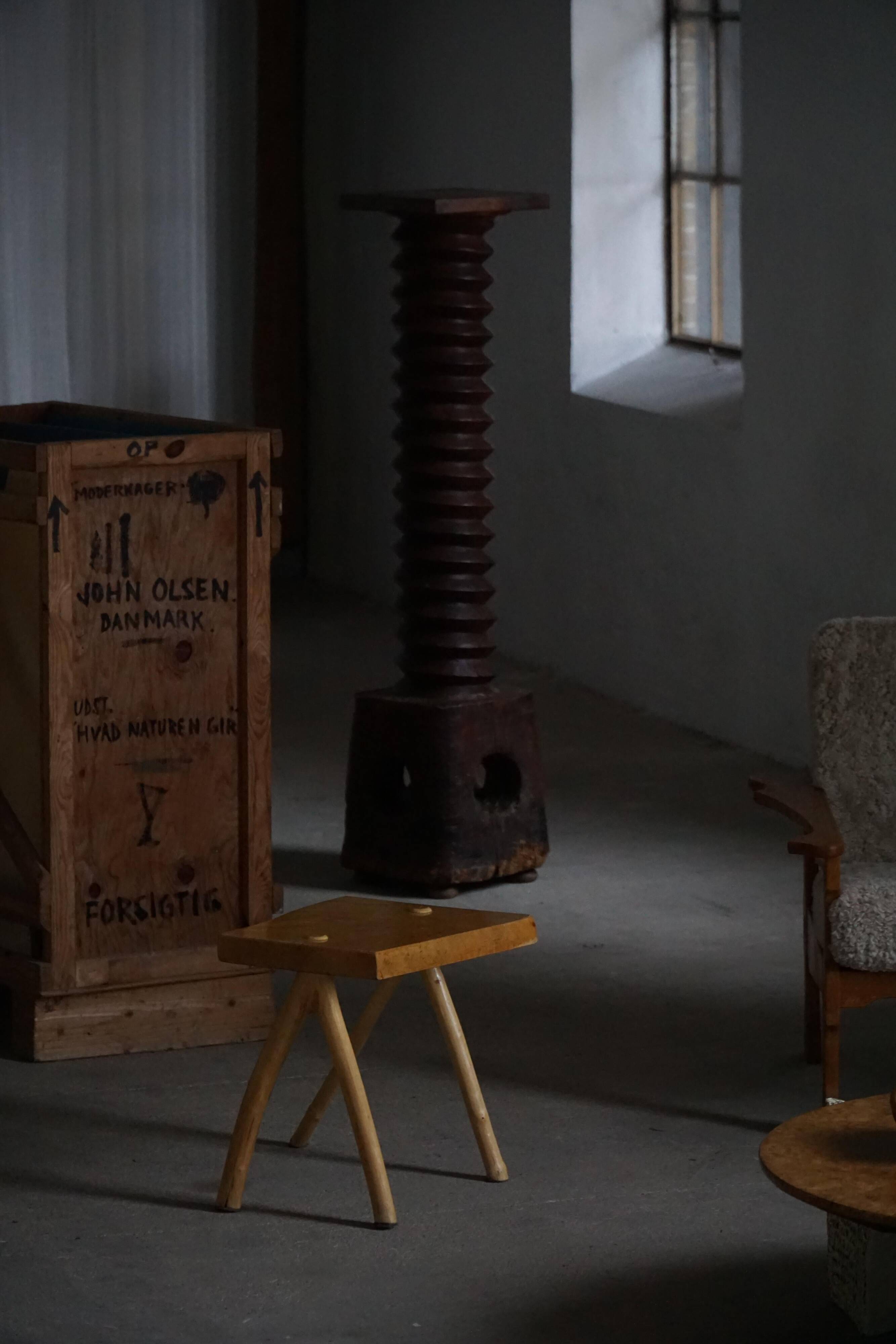 Wabi-Sabi stool in handmade birch, modern Scandinavian style, 1960s.