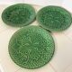 3 dessert plates from the 19th century Salins with a green vine leaf pattern.
