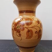 Vase céramique beige décor fleurs marron vintage