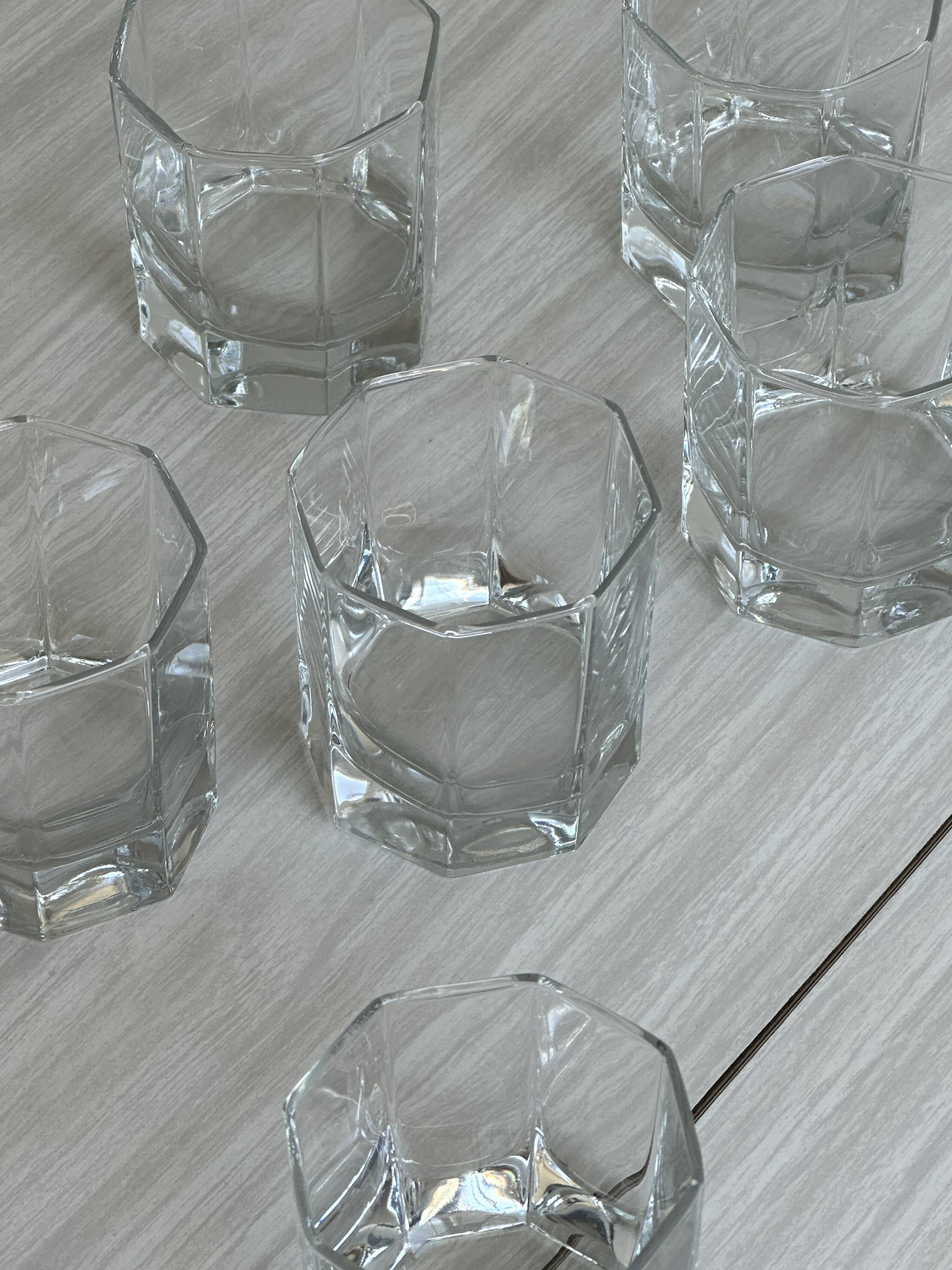 Set of 6 thick octagonal crystal water glasses