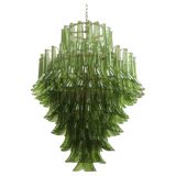 Green Murano Glass Petal Chandelier with Gold-Toned Support, Italy