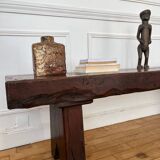 Brutalist Folk Art Bench Solid Oak