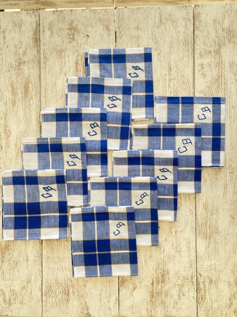 10 antique monogrammed CD napkins - 50x52 cm - Métis
