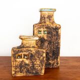 Two Swedish Vases, brutalist, stoneware and glazed collar, Curt Magnus Addin.