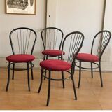 4 black metal bistro chairs with garnet red velvet