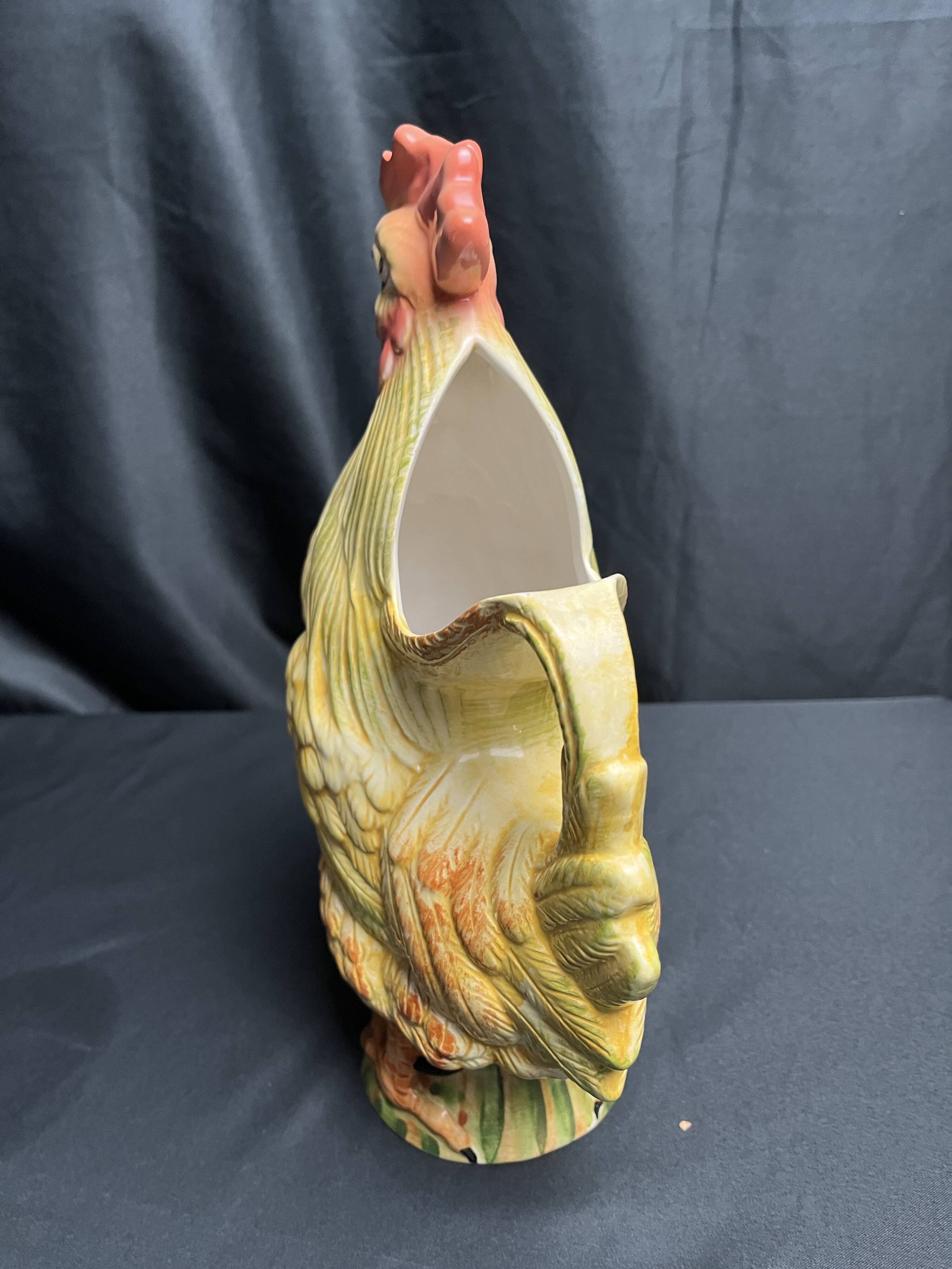 Vintage, pichet coq faïence polychrome Sia XXème
