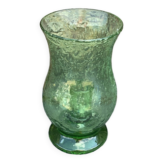 Photophore, Blown glass candle holder and green bubble style glassware by BIOT, vintage