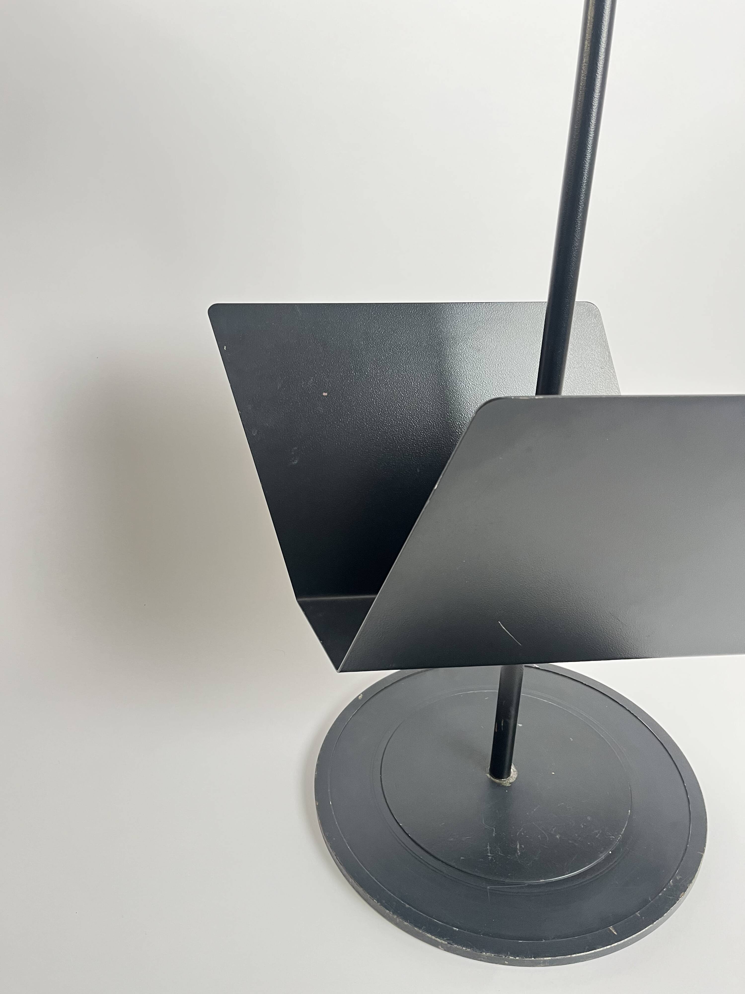 Vintage Postmodernist Black Metal Magazine Rack, Italy, 1980s