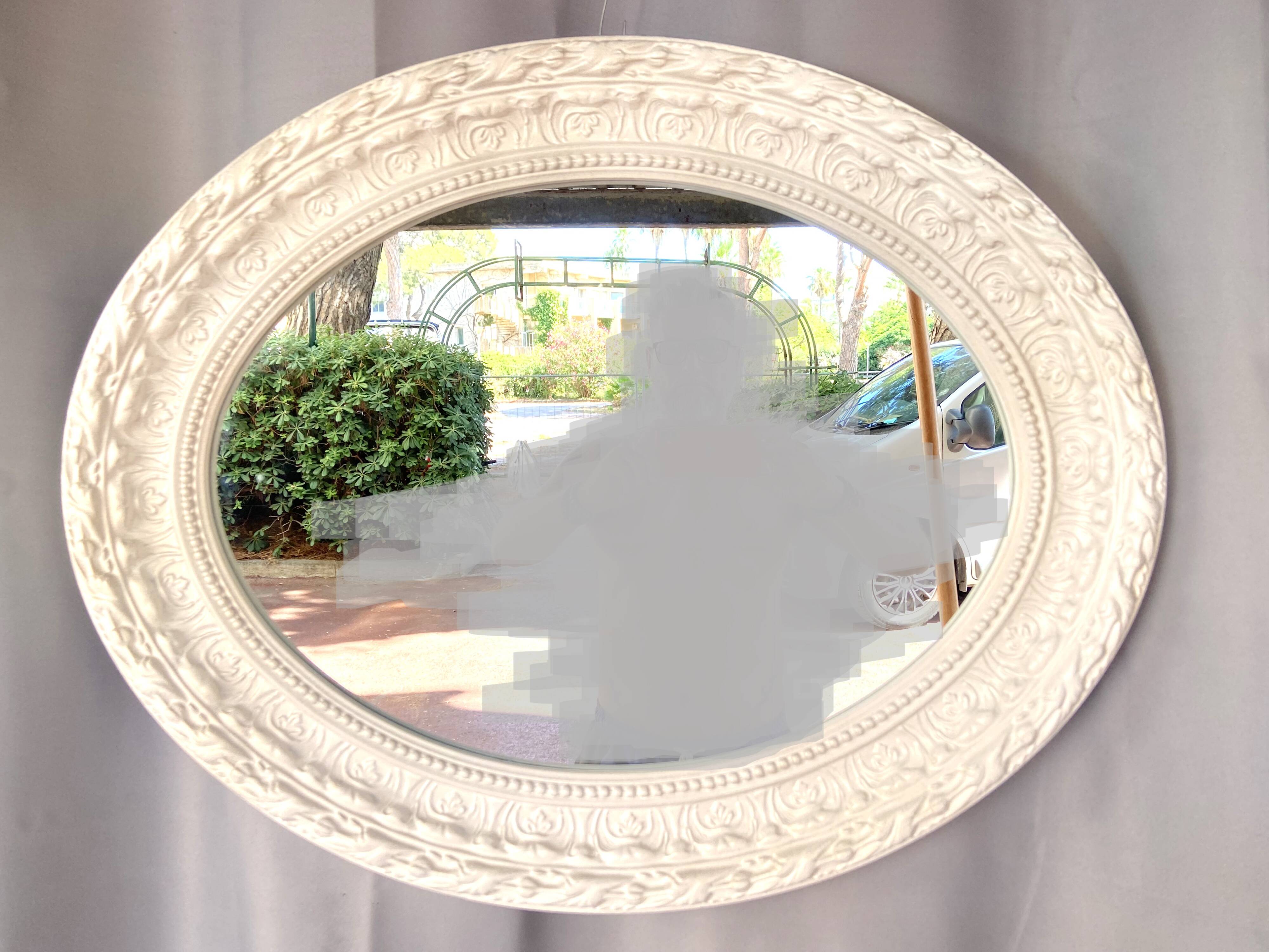 Large White Stucco Wooden Mirror Shabby Chic Baroque Decorative Art
