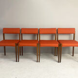 Set of 4 1960’s mid century dining chairs with orange fabric upholstery