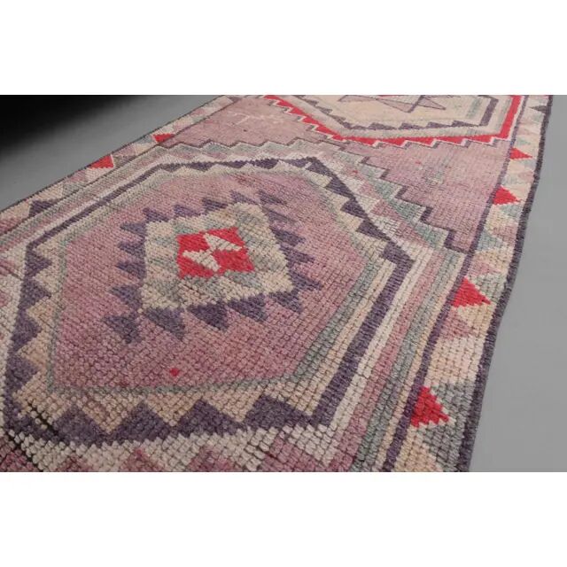1970s Turkish hand-knotted wool cotton pink runner rug 94x335