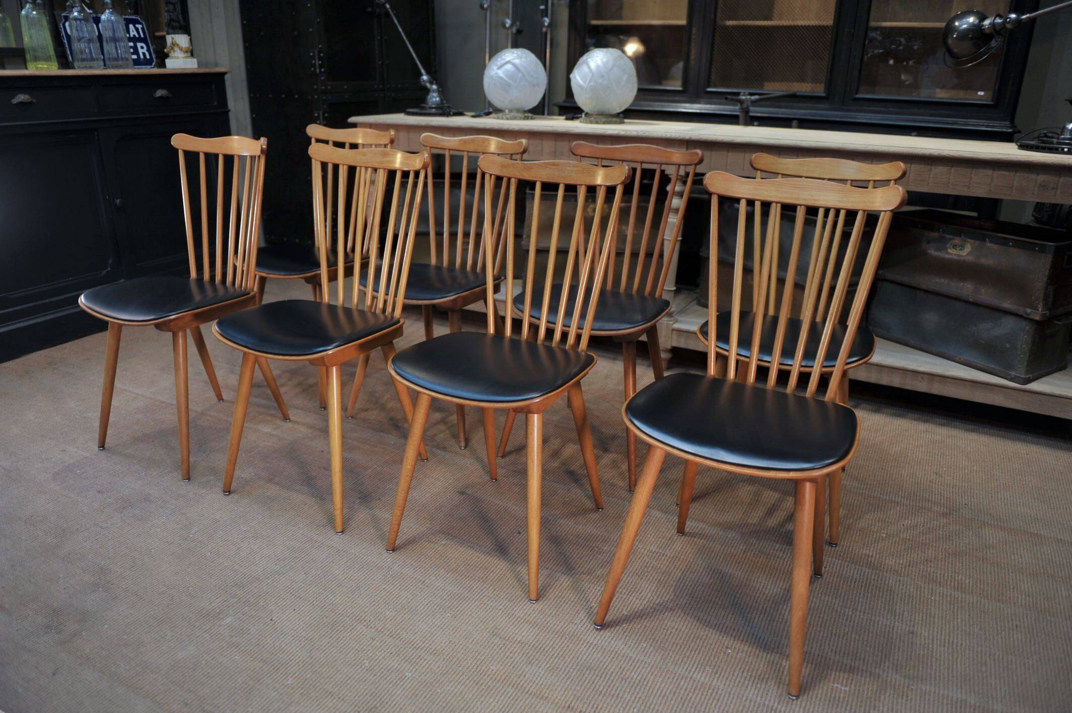Lot of 4 Antique Bistro Chairs BAUMANN FRANCE 1960