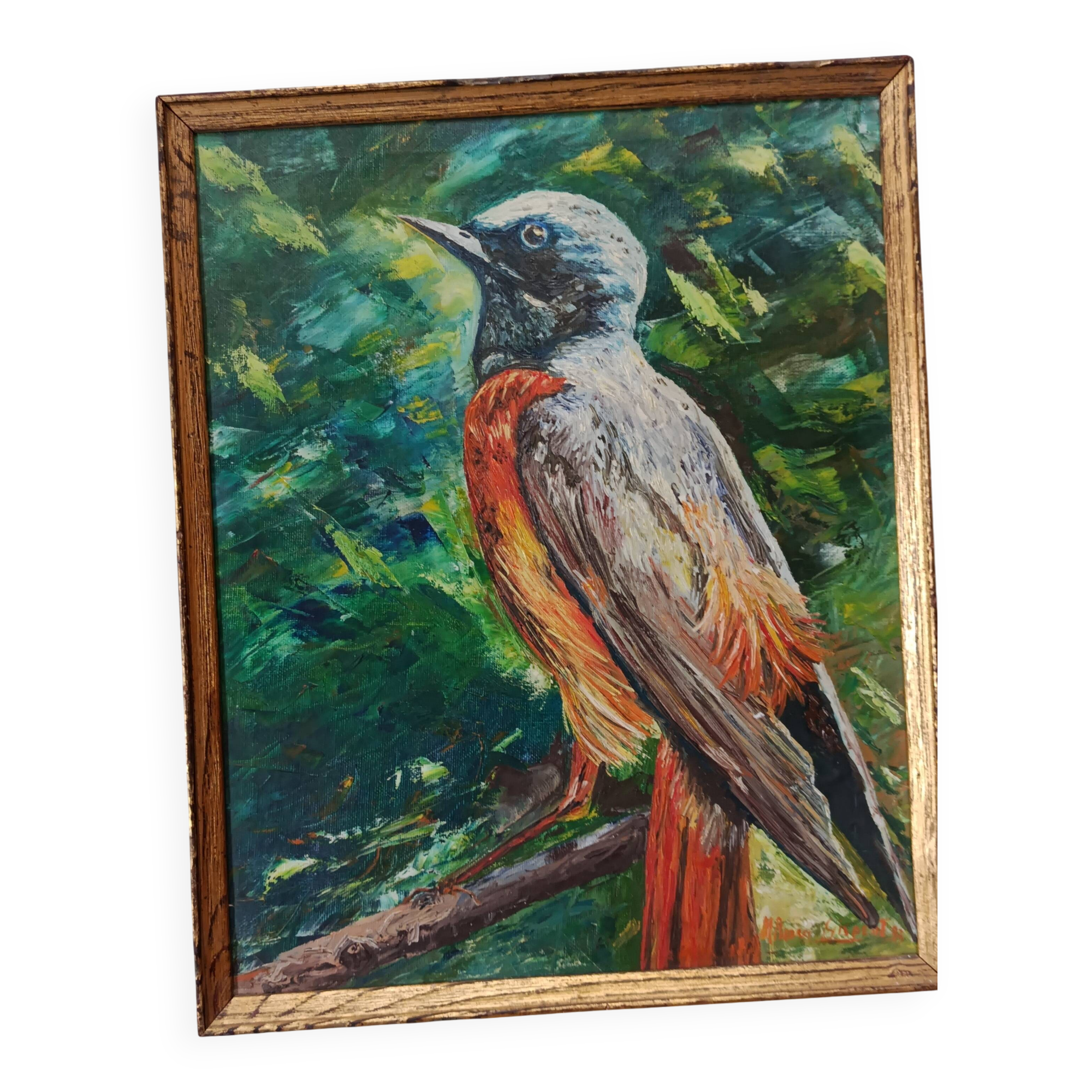 Oil on canvas red-tail bird, m. rosem gispert, spain colirrojo real