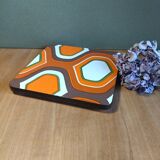 Dessous de plat orange marron et blanc formica vintage