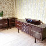 Mid-Century Wooden Dresser Sideboard with Detachable Mirror: 1970s Vintage