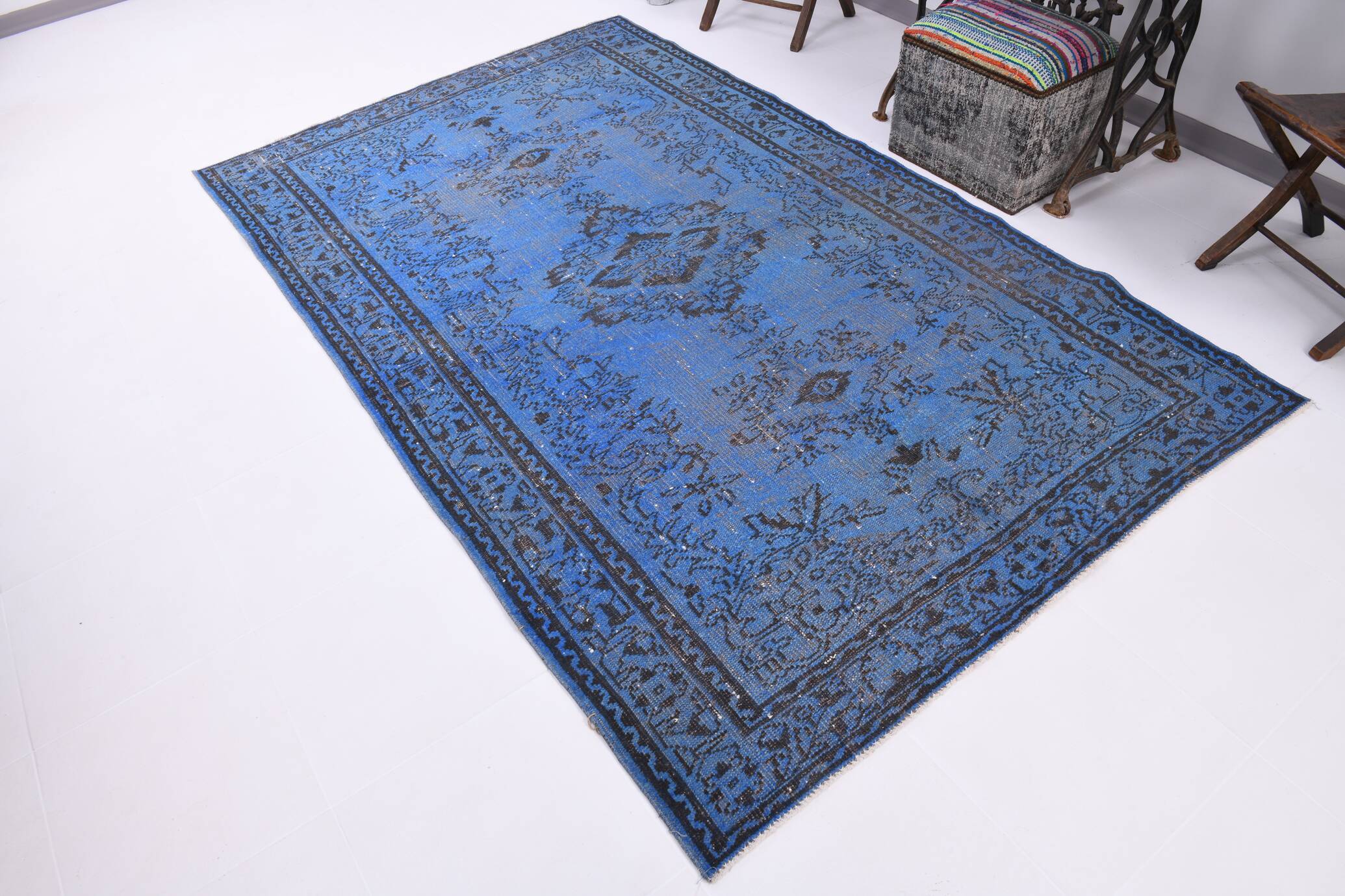 5x8 Blue Handmade Wool Vintage Rug, 163x268Cm SK 2726
