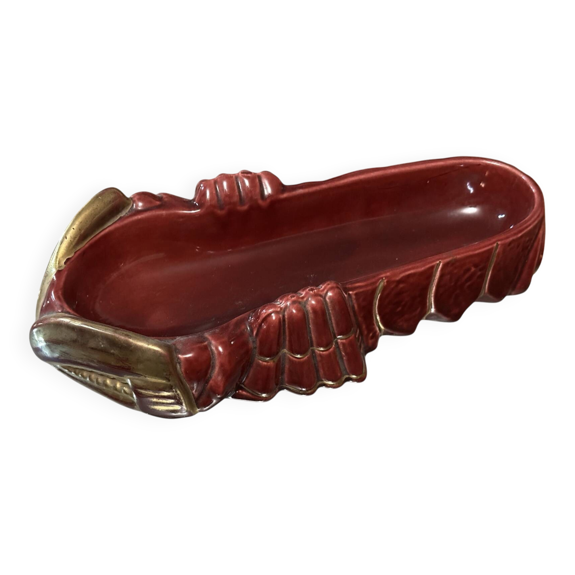 Pocket tray Michel Caugant, ruby-red ceramic and gilding - Vintage
