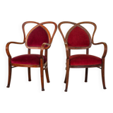 Red Velvet Heartshaped Wooden Vintage Design Side Chairs. Set of 2. 1950s