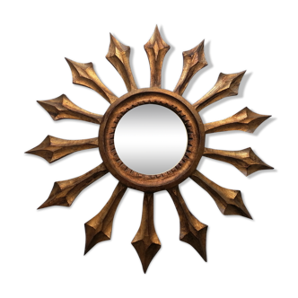 Golden wood sun mirror