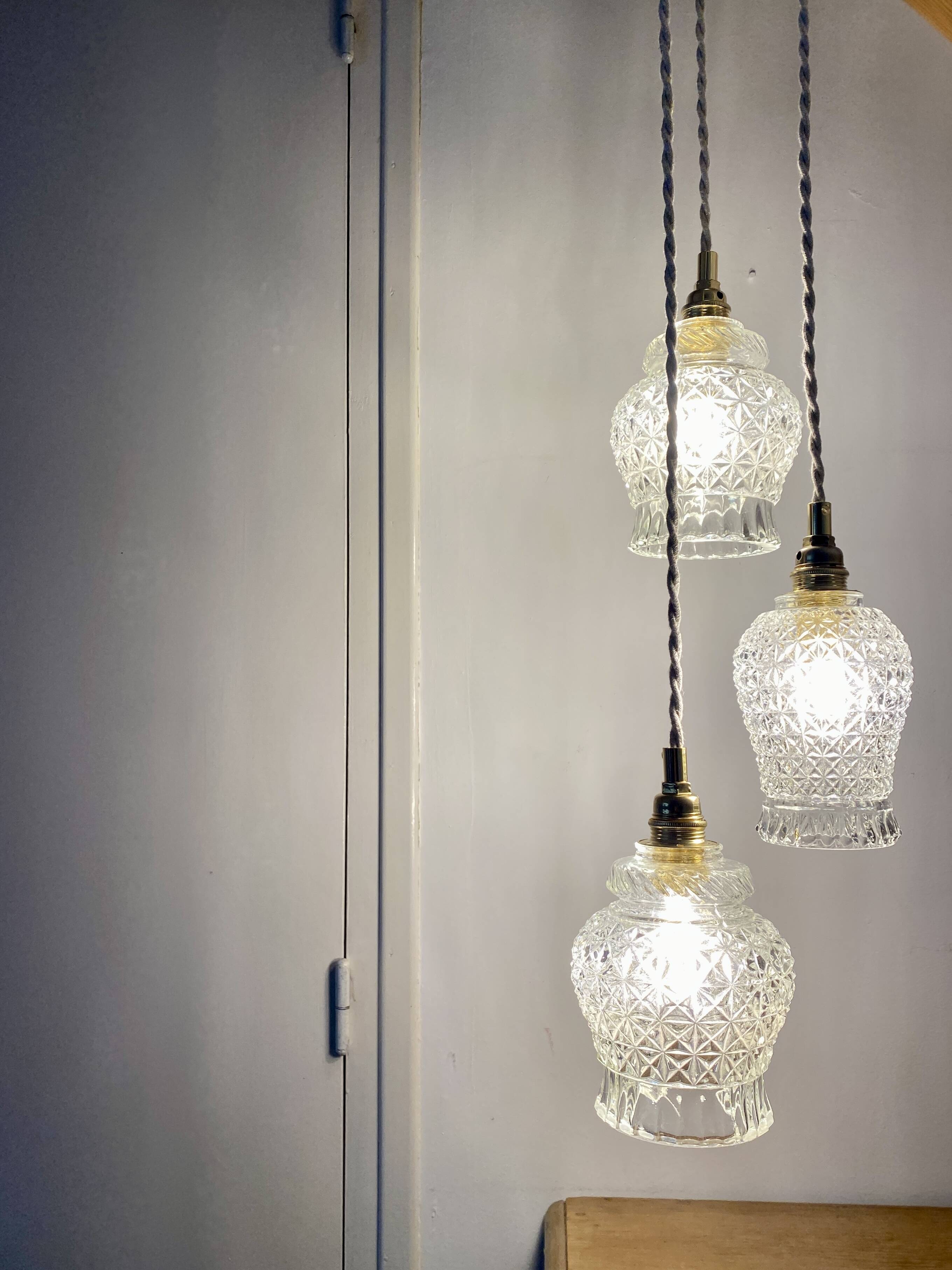 Vintage triple tulip pendant light in molded glass