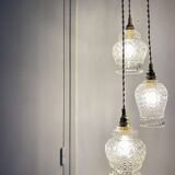 Vintage triple tulip pendant light in molded glass