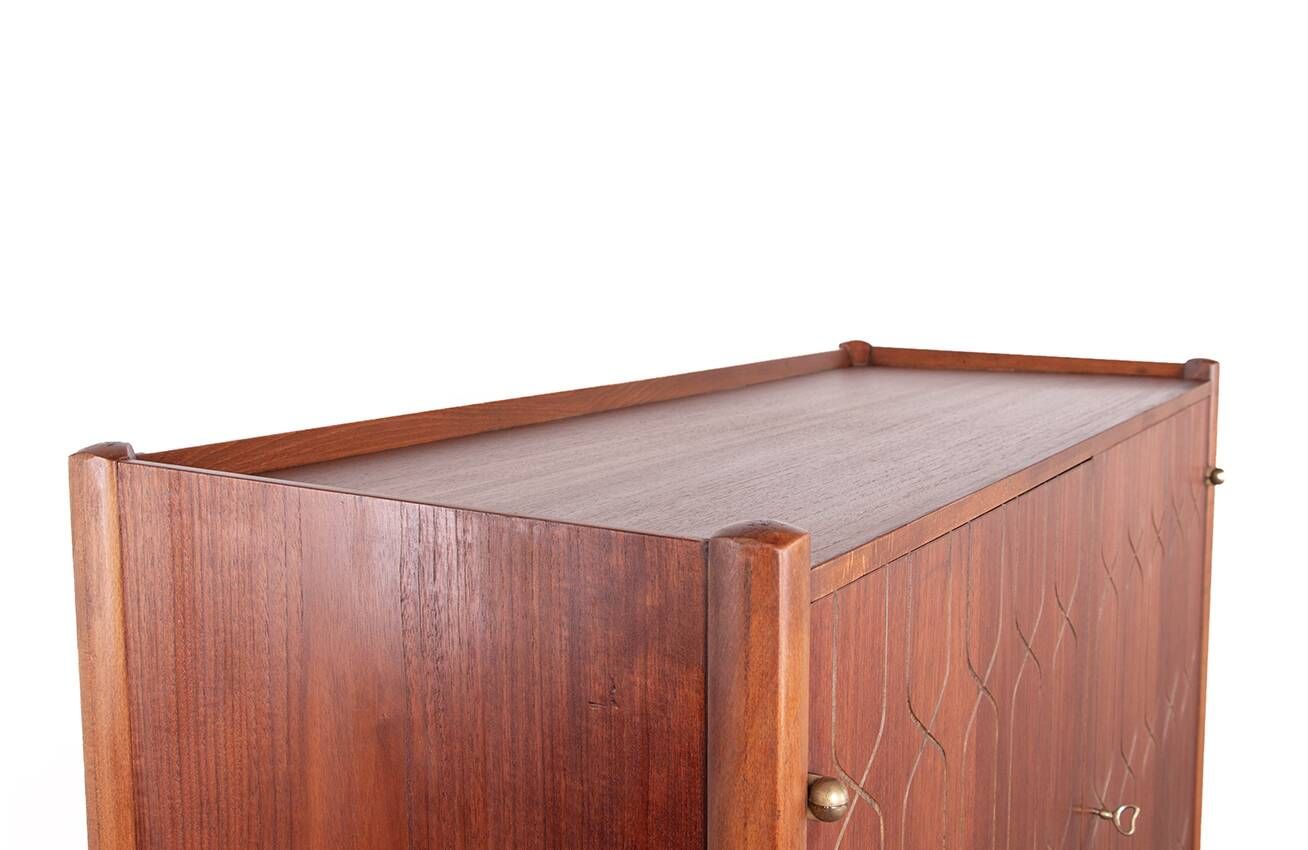 Swedish High Cabinet, Teak, Beech, Brass model Napoli, David Rosen 1960.