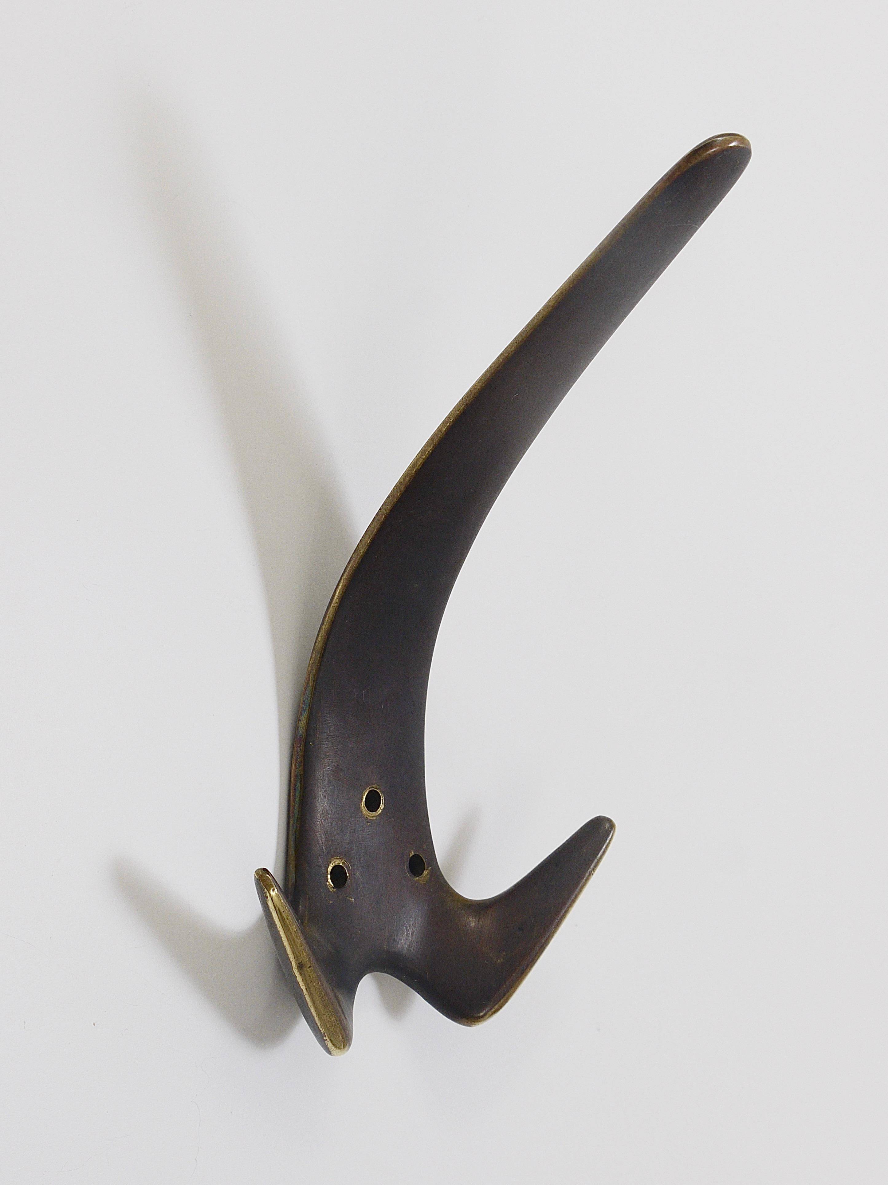 Carl Aubock Two large double wall hooks in brass #4056, Austria, 1950s