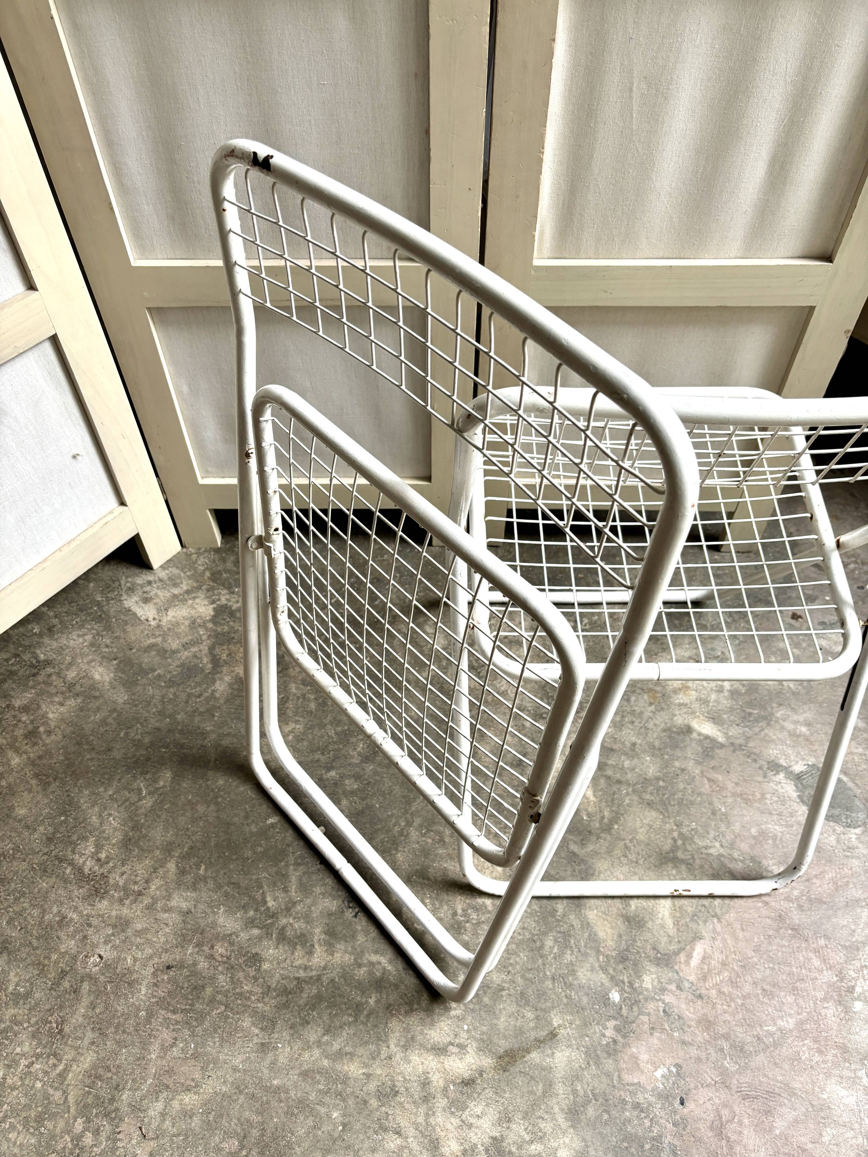 2 white metal "Ted Ned" folding chairs by Niels Gammelgaard for IKEA, 1980s