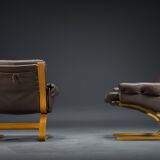 Brown Leather Armchairs by Elsa & Nordahl Solheim for Rybo Rykken & Co., 1970s, Set of 2