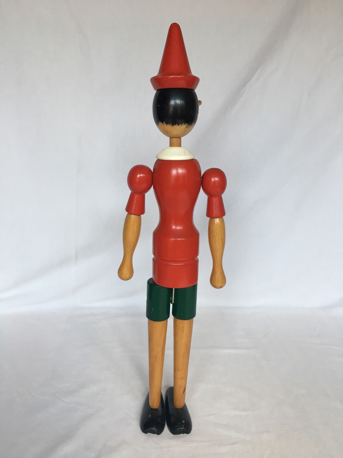 PINOCCHIO WOODEN ARTICULATED COAT RED AND GREEN HANDMADE VINTAGE