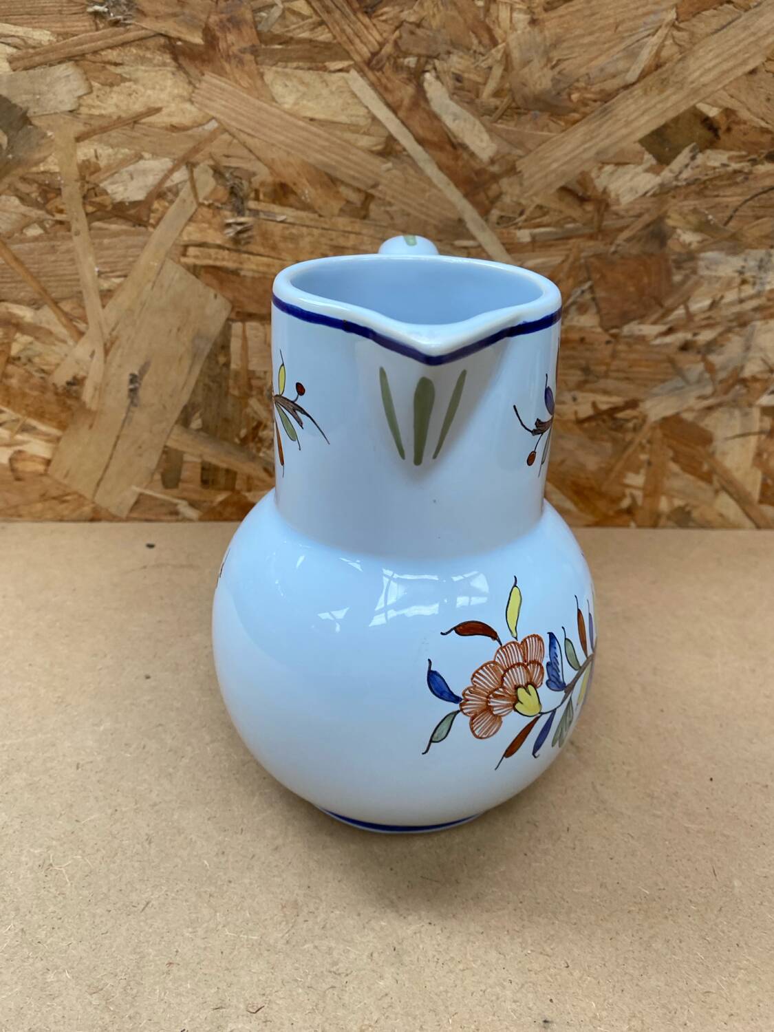 Old pitcher decor rouen geo martel white ceramic vintage flower decor #b644