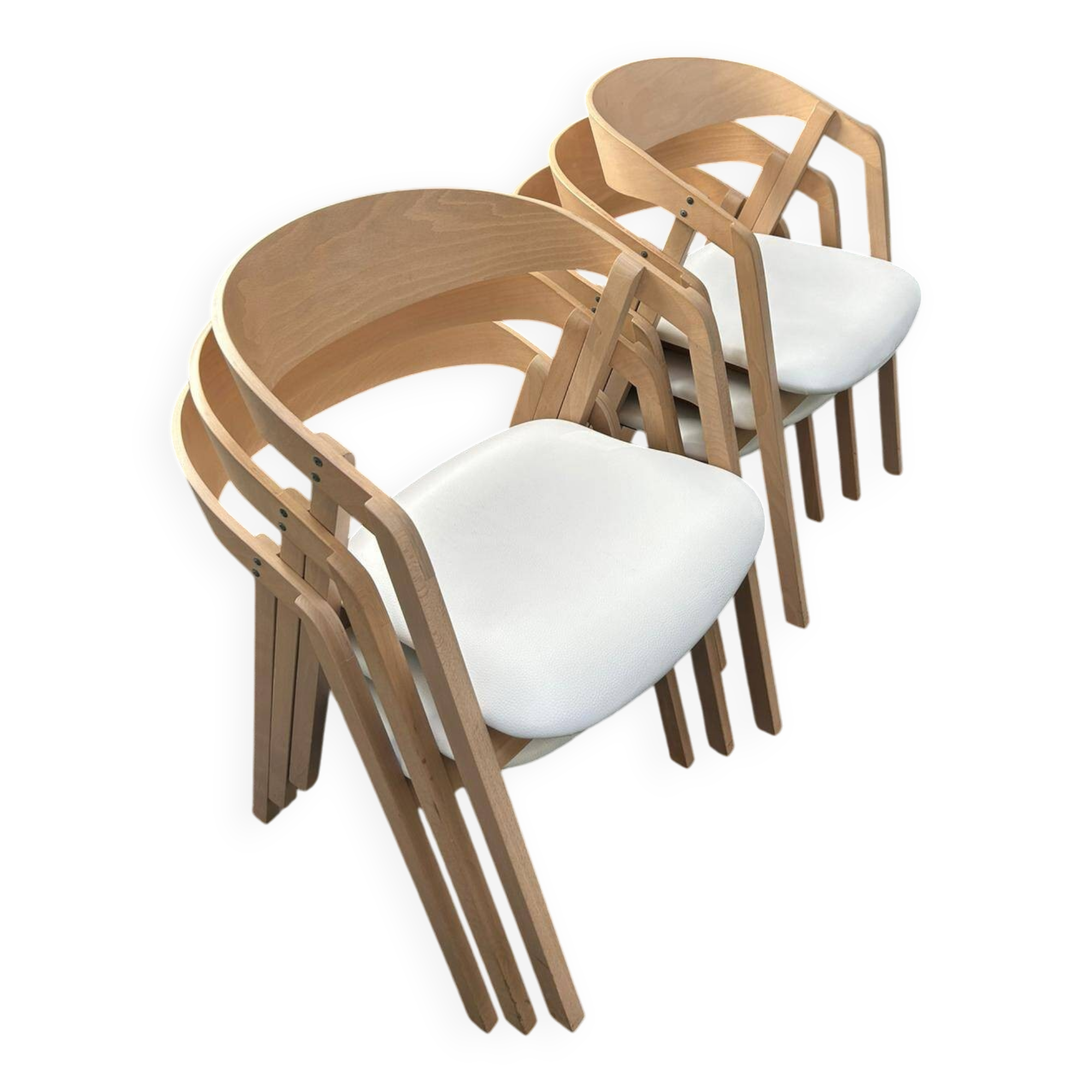 Professional chairs in beech and coated white textile