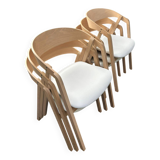 Professional chairs in beech and coated white textile