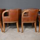 Set of 4 Art Deco armchairs in walnut and leather – 1940
