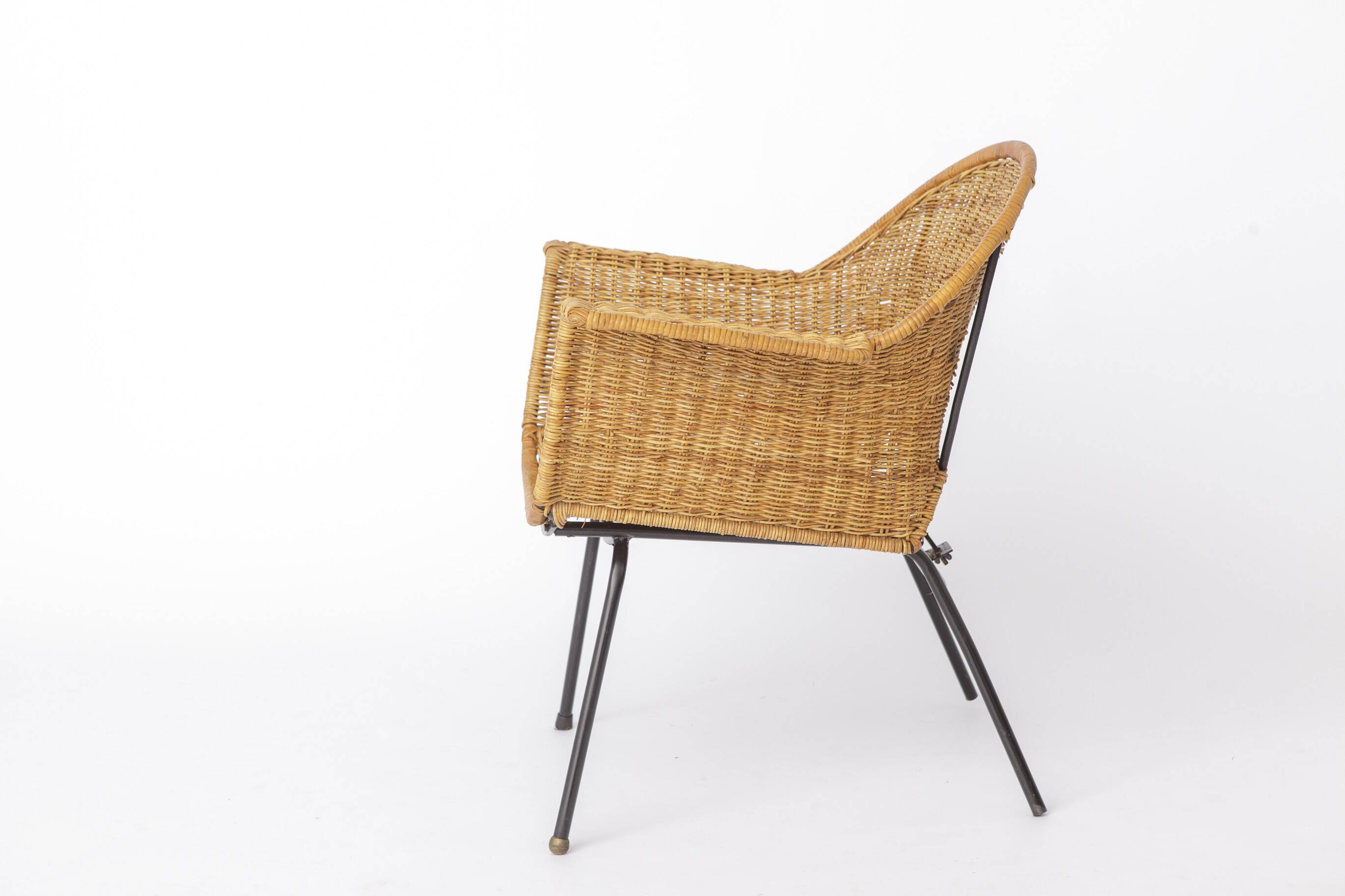 Chaises en osier vintage par Gianfranco Legler années 1950 | Ensemble de 3 en rotin suisse