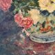 Bouquet d’œillets en vase bleu et blanc, signée