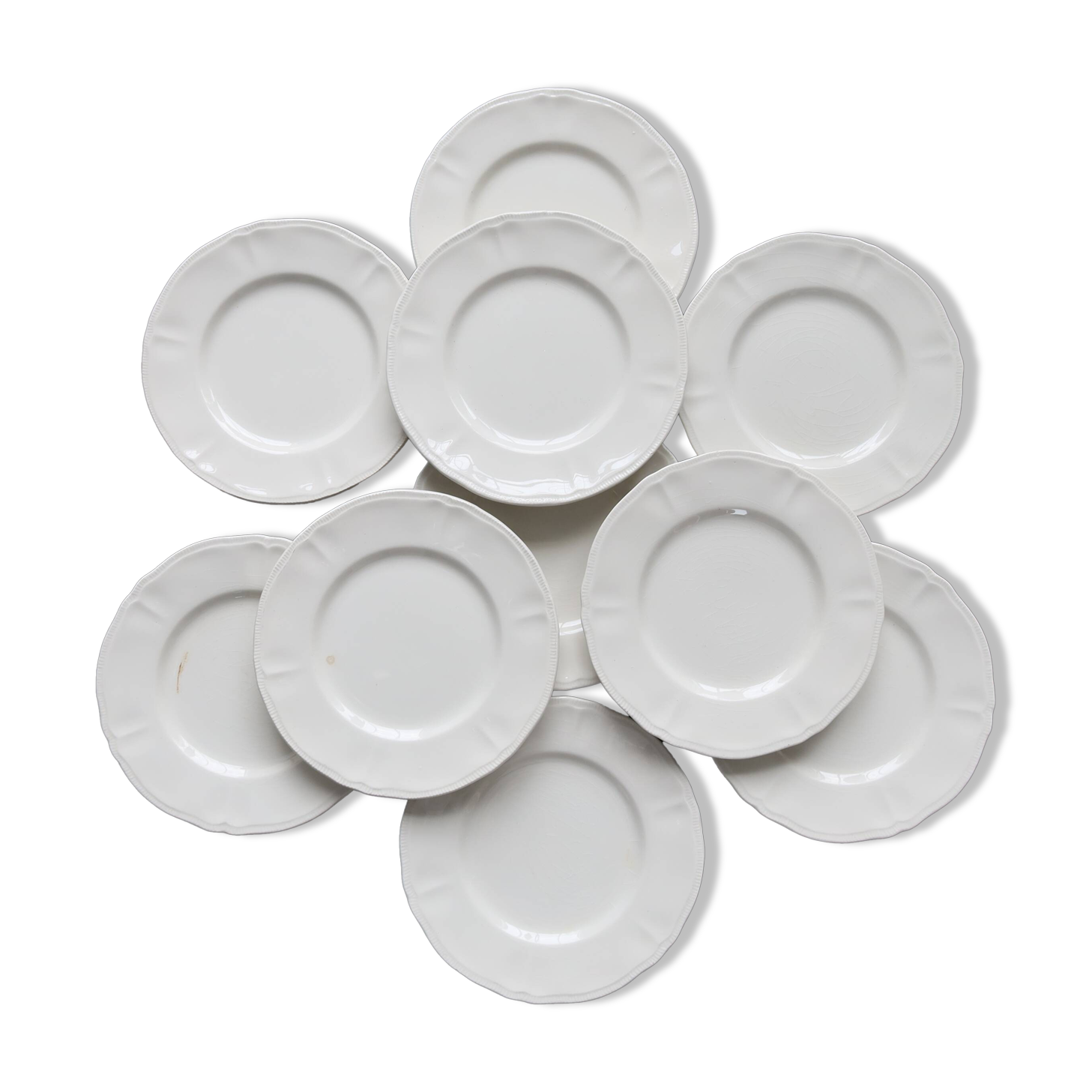 10 vintage ivory earthenware dessert plates - Marli fretwork