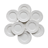 10 assiettes à dessert vintage en faïence ivoire au marli chantourné