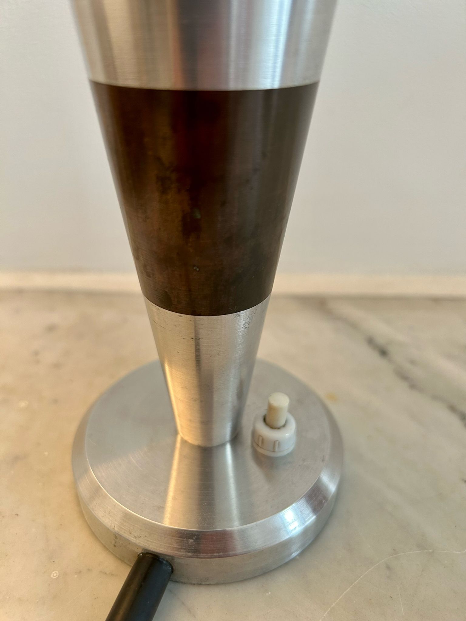 Vintage art deco lamp base, chromed metal and brass, France 1930