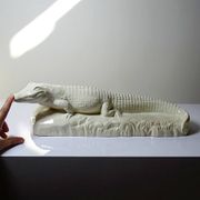 Large ancient crocodile Sarreguemines pottery Art Deco 1930s