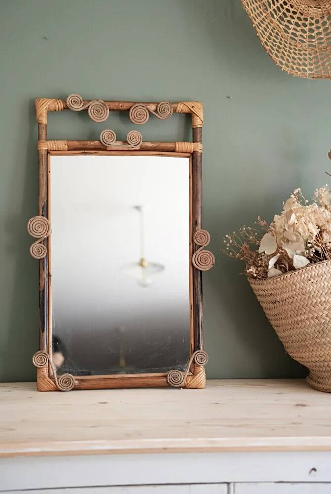 Antique rattan mirror