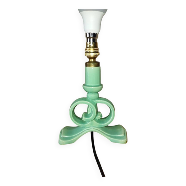 Pied de lampe en barbotine vert d’eau numéroté – annees 50